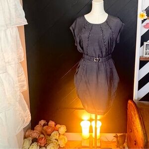 YA Los Angeles Grey Grommet Eyelet Belted Mini Dress